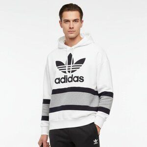 Adidas Men's White Logo Print Long Sleeve Hoodie Sport  Sweatshirt M